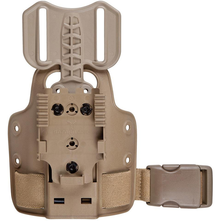 Safariland Model 6004-27 Single Strap Leg Shroud with Drop Flex Adapter and QLS 22 in Coyote Brown