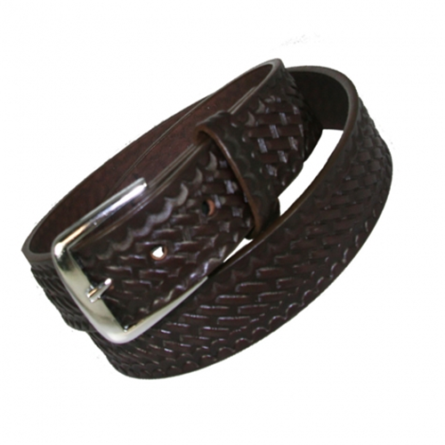 Boston Leather Traditional 1 1/2 Inch Off Duty Belt in Cordovan with Basket Weave Finish, Size 52