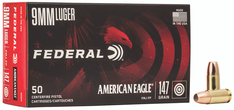 Federal AE9FP 9mm Luger 147-Grain Full Metal Jacket Flat Point Target Shooting Ammunition (50 Rounds per Box, 20 Boxes per Case)