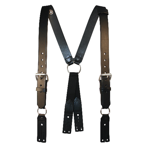 Boston Leather Firefighter's Suspenders, 1 1/2 inch Wide Adjustable Straps, X-Long, Black