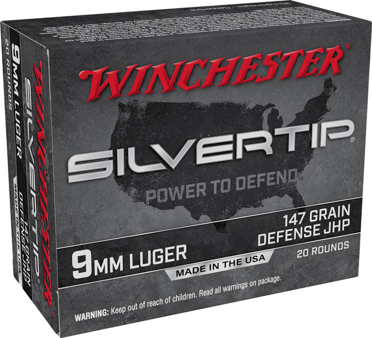 Winchester Ammo W9MMST2 9mm Luger 147 Grain Silvertip Jacketed Hollow Point Handgun Rounds, 20 Rounds per Box