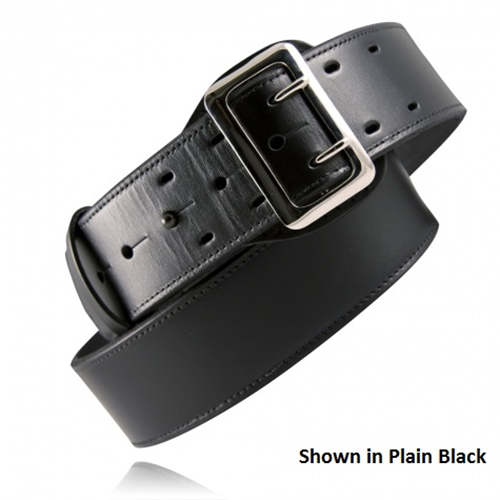 Boston Leather Sam Browne Duty Belt, Fully Lined, 2 1/4-Inch Wide, Cordovan with Basket Weave Finish and Nickel Hardware