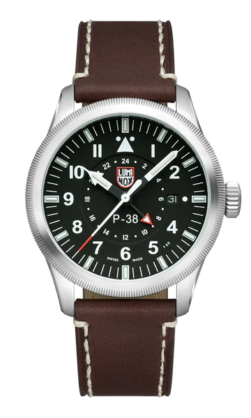 Luminox P-38 Lightning Pilot Watch with 42mm Black Dial and Second Time Zone