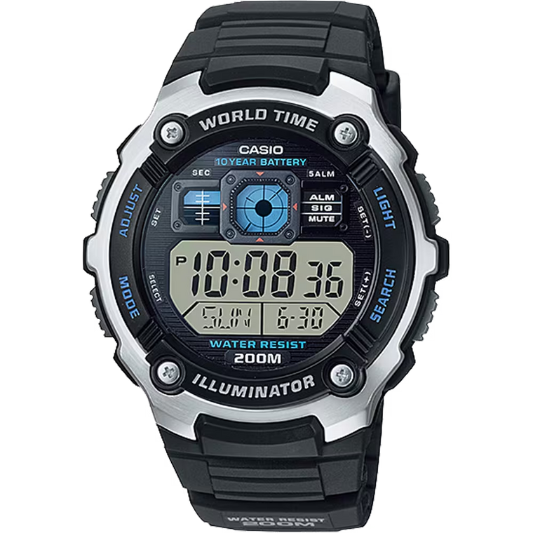 Casio AE2000W-1AV Classic World Time Digital Watch with 200 Meter Water Resistance