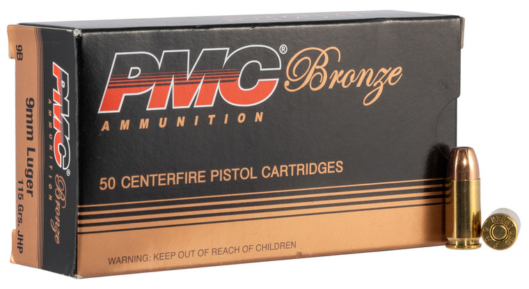 PMC 9B 9mm Luger Jacketed Hollow Point Centerfire Handgun Rounds - 115 Grain, 50 Rounds per Box