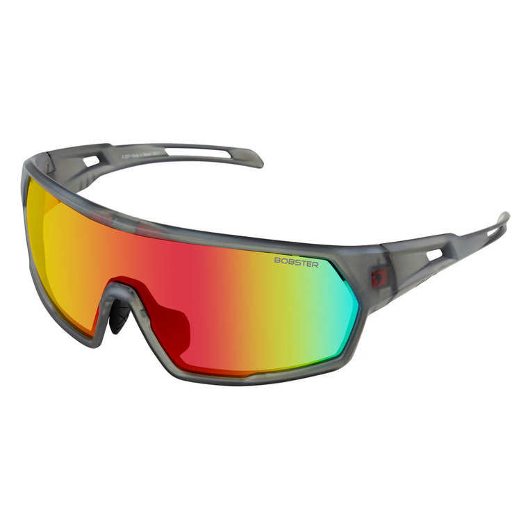 Bobster Speed Sunglasses Matte Clear/Gray Frame with Smoked Crimson Mirror Lenses