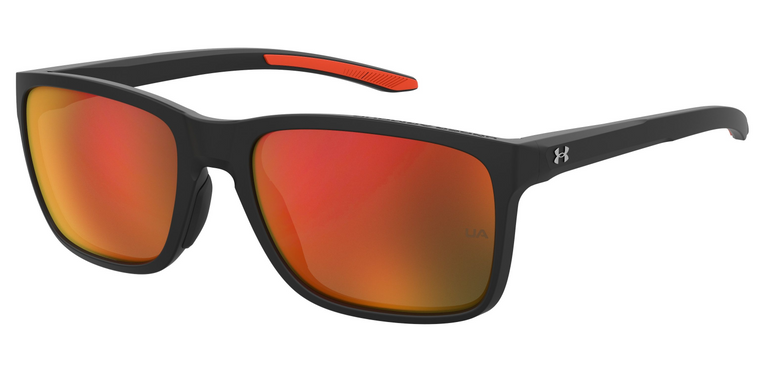 Under Armour UA Hustle Infrared Mirror Sunglasses with Shiny Black Frame and Modified Rectangle Design