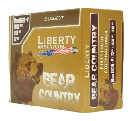 Liberty Ammunition LA-BC-072 9mm+P Centerfire Handgun Rounds, 72 Grain, Pack of 20