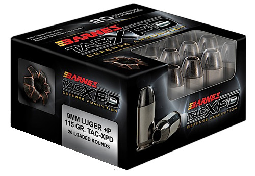 Barnes Bullets TAC-XPD 9mm Luger +P Centerfire Handgun Rounds – 115 Grain Nickel-Plated Copper Casings for Home Defense