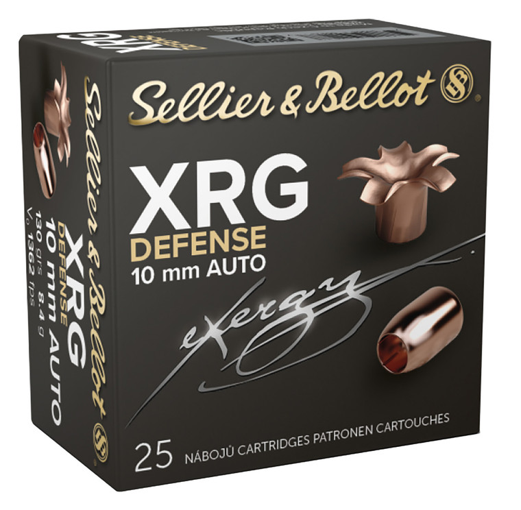Sellier & Bellot SB10XA 10mm Auto 130-Grain Solid Copper Hollow Point Handgun Rounds for Home Defense