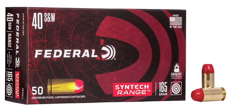 Federal AE10SJ1 10mm Auto Total Syntech Jacket Flat Nose Centerfire Handgun Rounds - 205 Grain, 50 Rounds Per Box