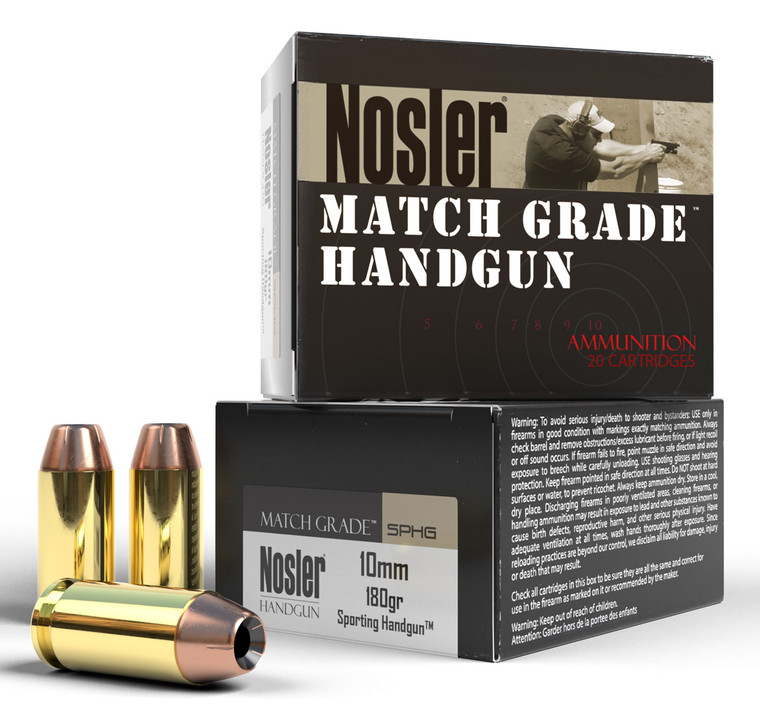 Nosler Assured Stopping Power 10mm Auto 180-Grain Jacketed Hollow Point Ammunition - 20 Rounds