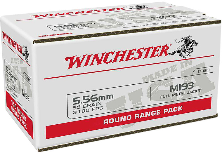 Winchester Ammo WM193100 5.56mm 55gr Full Metal Jacket Centerfire Rifle Rounds, Box of 100