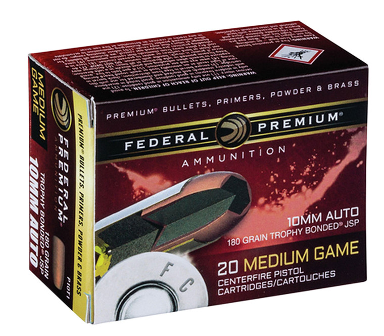 Federal Premium 10mm Auto Trophy Bonded Bear Claw Soft Point Centerfire Handgun Rounds, 180 Grain – P10T1
