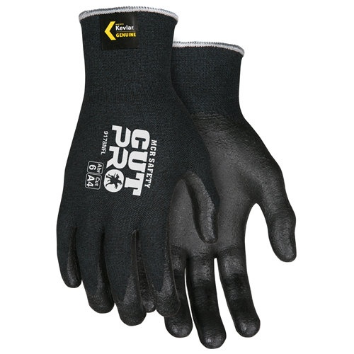 MCR Safety Cut Resistant Kevlar Gloves Model 9178NFL - Large Black Nitrile Foam Coated Hand Protection