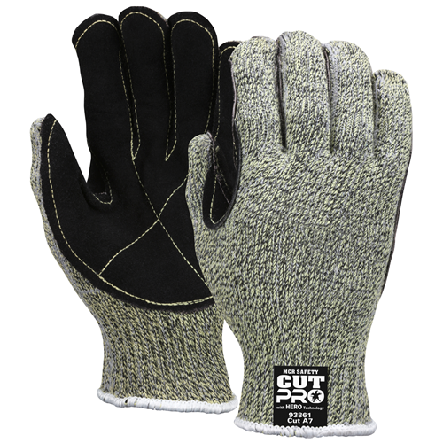MCR Safety Cut Pro Memphis HERO 7GA Kev/Steel Gloves with Leather Palm, Small