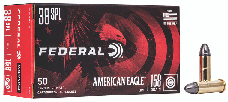 Federal American Eagle 38 Special 158 Grain Lead Round Nose Centerfire Handgun Ammunition - 50 Rounds per Box