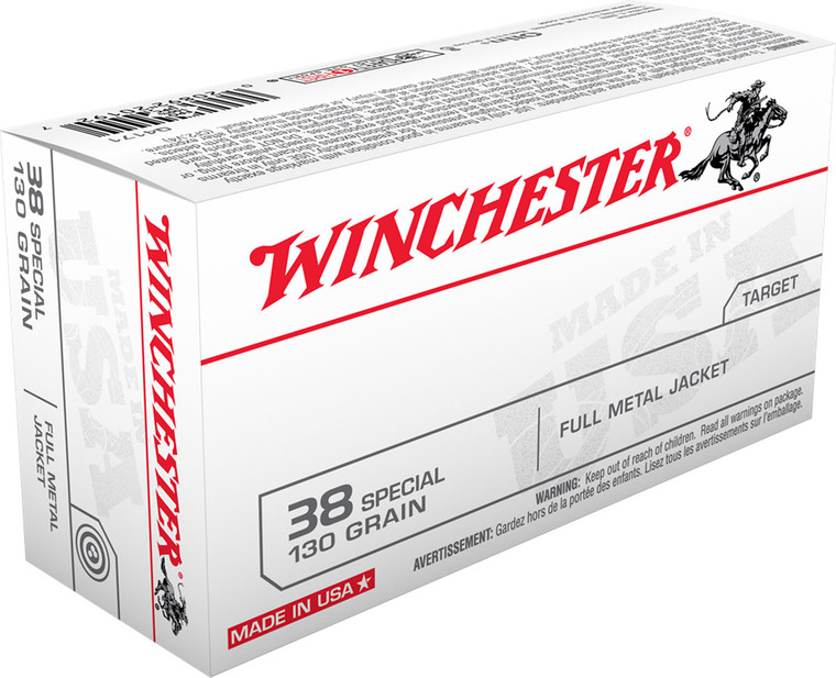 Winchester Ammo Q4171 38 Special Full Metal Jacket 130 Grain Centerfire Handgun Rounds for Target Shooting
