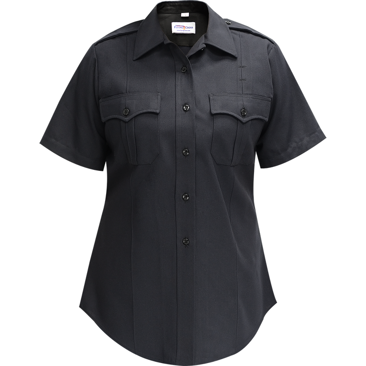 Flying Cross Deluxe Tropical Women's Short Sleeve Shirt with Traditional Collar - LAPD Navy, Size 34
