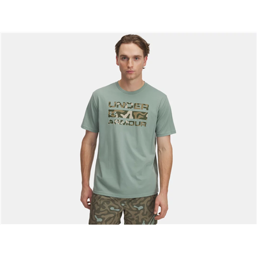 Under Armour UA M Stacked Logo Fill Short Sleeve T-Shirt, Medium, Silica Green / Marine OD Green