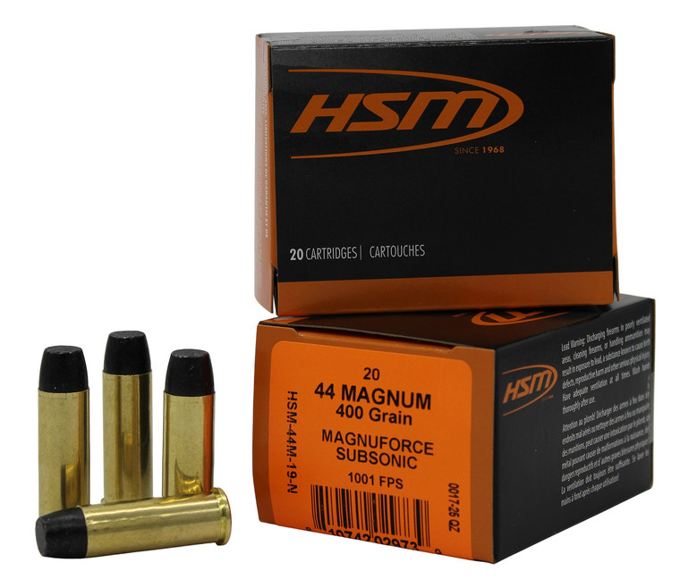 HSM 44M19N 44 Magnum Subsonic 400-Grain Hard Cast Long Flat Nose Centerfire Handgun Rounds