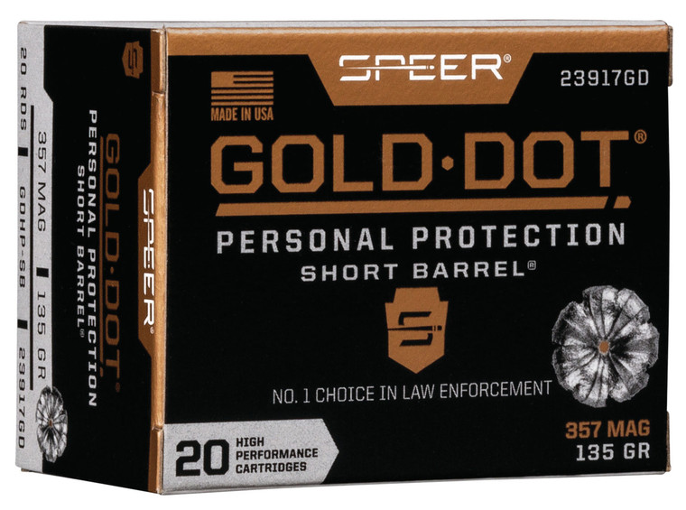 Speer Ammo Gold Dot 357 Magnum 135 Grain Hollow Point Centerfire Handgun Rounds (Part #23917GD)