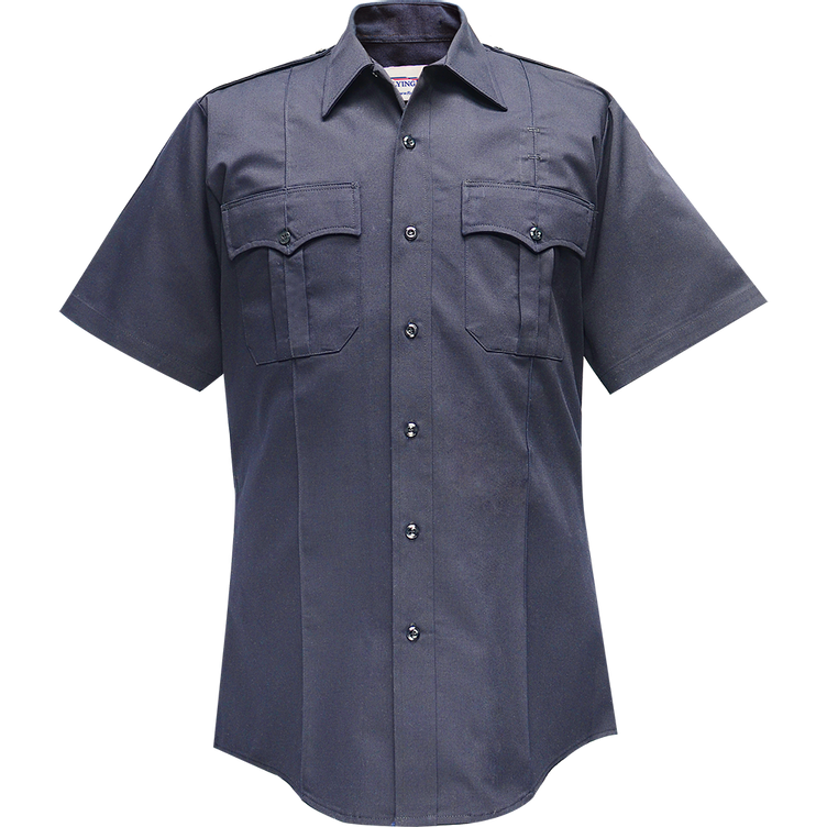 Flying Cross Duro Poplin Short Sleeve Shirt with Sewn-In Creases – Midnight Navy, Size 15.5