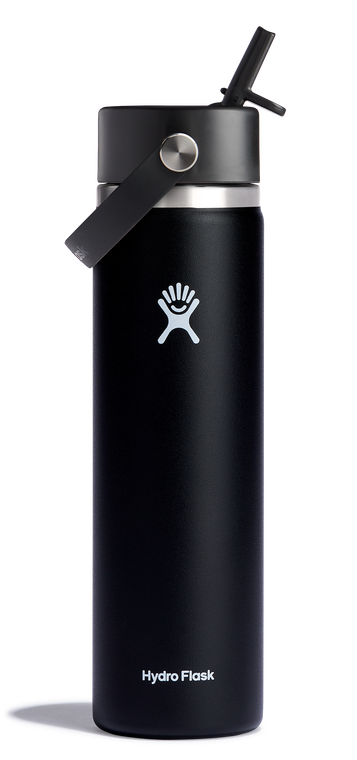 Hydro Flask W24BFS001 Wide Mouth Insulated Water Bottle with Flex Straw Cap - 24oz, Black