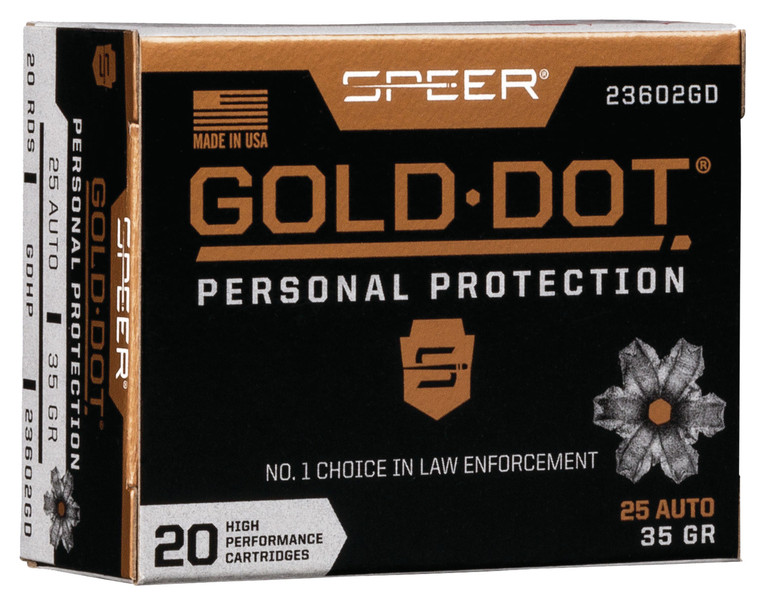 Speer Ammo Gold Dot 25 ACP 35-Grain Hollow Point Centerfire Handgun Rounds (20 Rounds per Box, 10 Boxes per Case)