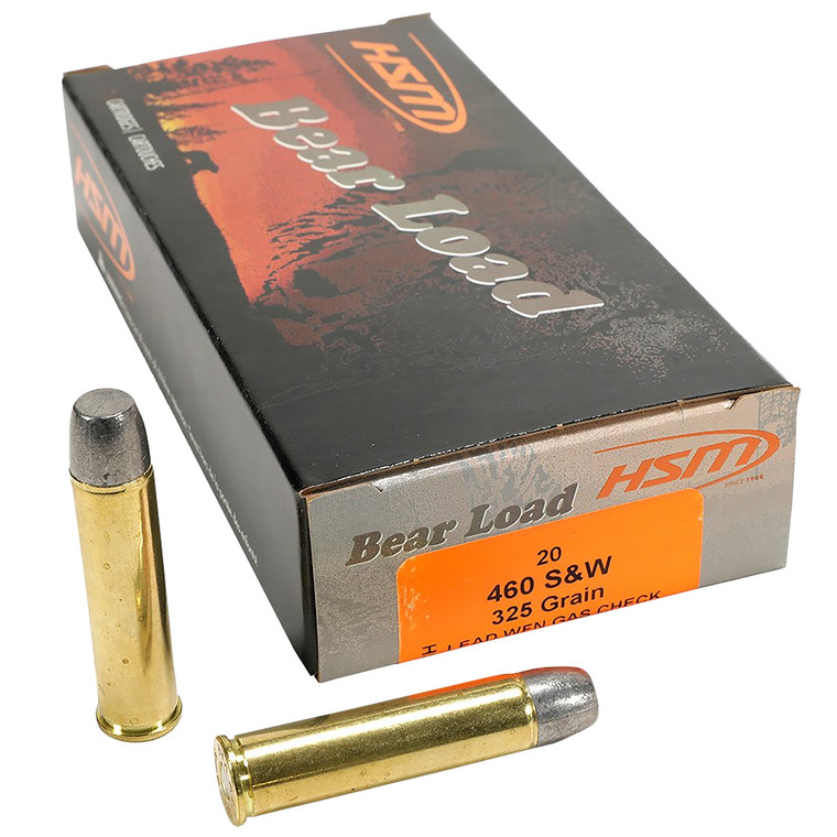 HSM 460 S&W Magnum Centerfire Handgun Rounds - 325 Grain Wide Flat Nose for Hunting (20 Rounds per Box, 25 Boxes per Case)