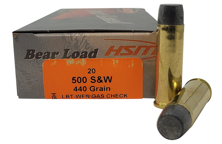 HSM 500 S&W Magnum Centerfire Handgun Rounds - 440 Grain Wide Flat Nose for Hunting, 20 Rounds per Box