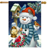 SNOWMAN AND WINTER BIRDS HOUSE FLAG
