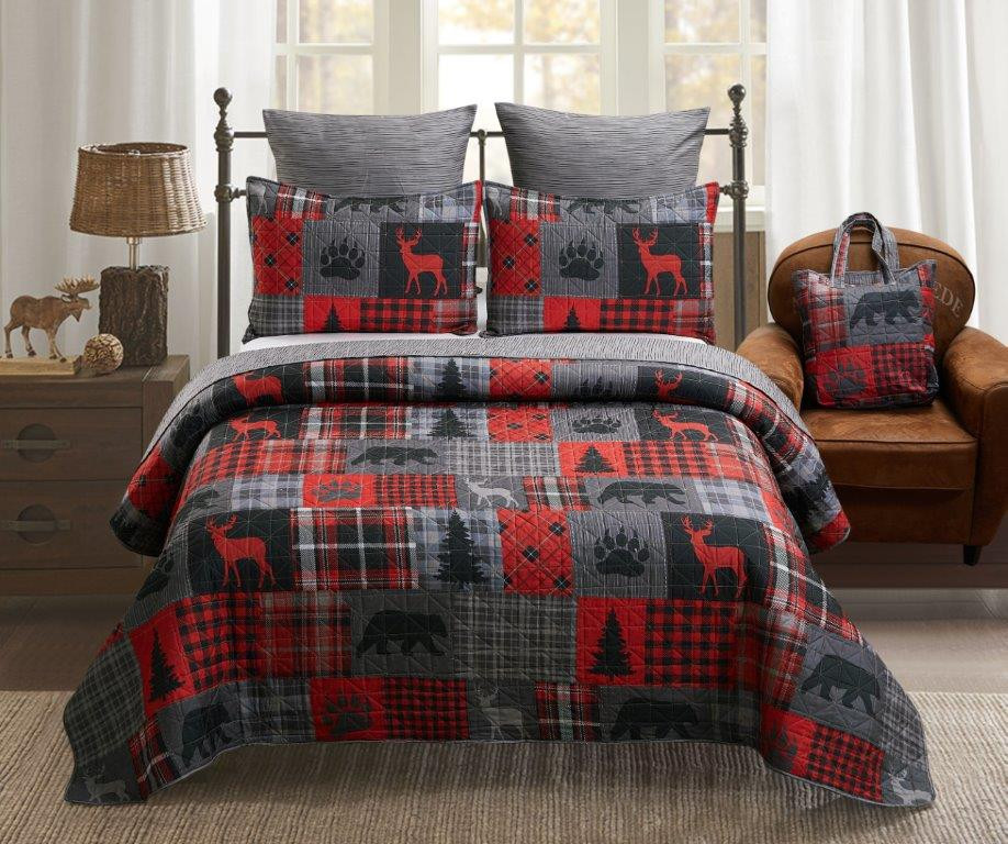 MIDNIGHT MOUNTAIN RED KING SIZE QUILT SET AND 2 SHAMS | Jake's