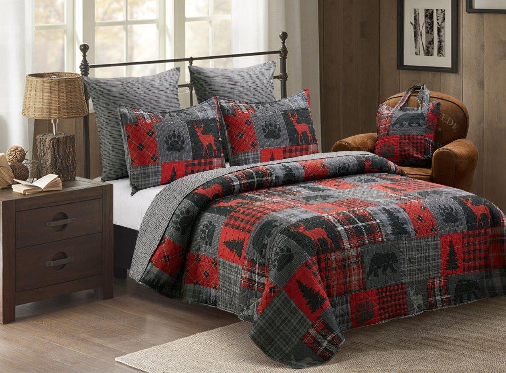 MIDNIGHT MOUNTAIN RED KING SIZE QUILT SET AND 2 SHAMS | Jake's