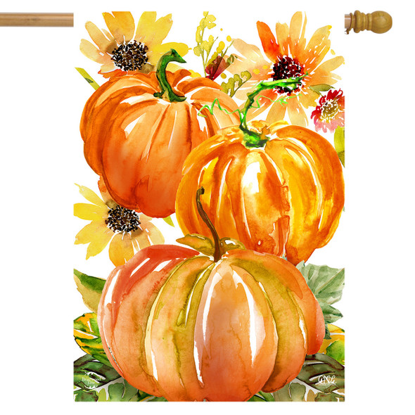 WATERCOLOR PUMPKINS HOUSE FLAG