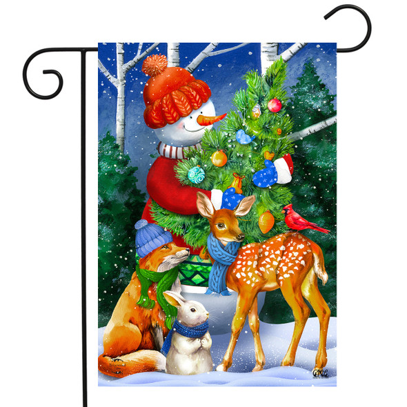 WOODLAND SNOWMAN GARDEN FLAG