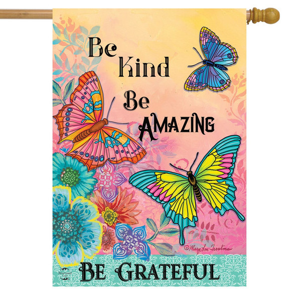 BE GRATEFUL BUTTERFLIES HOUSE FLAG