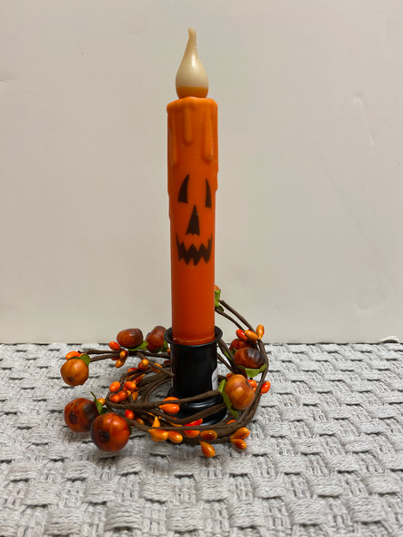 JACK O LANTERN ORANGE 7" LED TAPER TIMER CANDLE