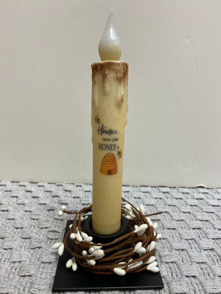 HOME IS WHERE HONEY BEEHIVE 7" LED TAPER TIMER CANDLE