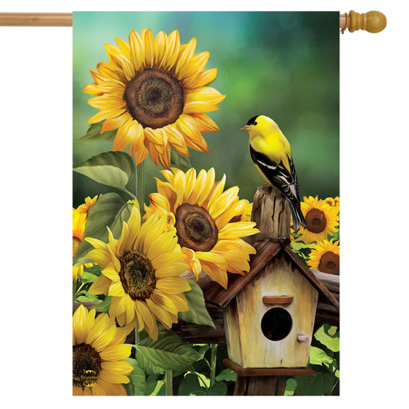 GOLDFINCH AND SUNFLOWERS HOUSE FLAG