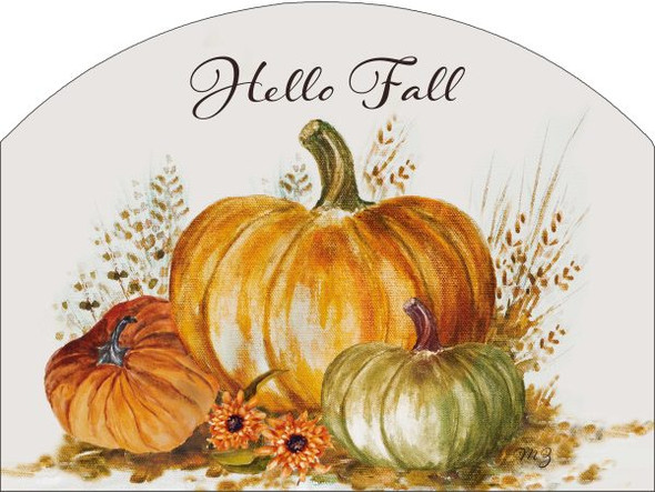 TRIPLE PUMPKINS HELLO FALL LARGE SLIDER PLAQUE