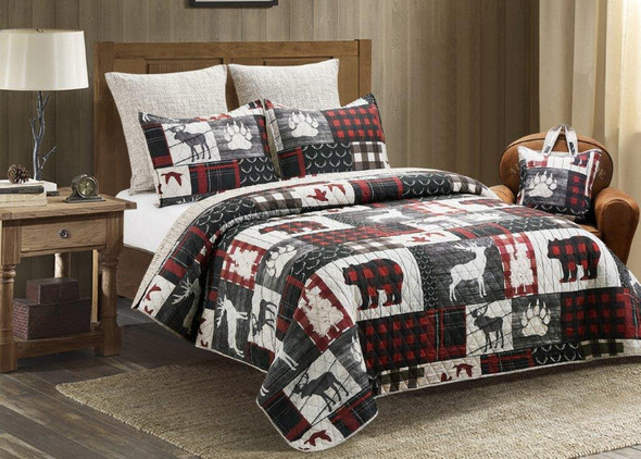 MOUNTAIN TRAILS KING SIZE QUILT SET & 2 SHAMS W/TOTE BAG