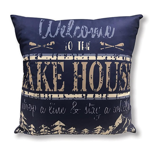 WELCOME TO THE LAKE HOUSE RULES BLUE ACCENT PILLOW