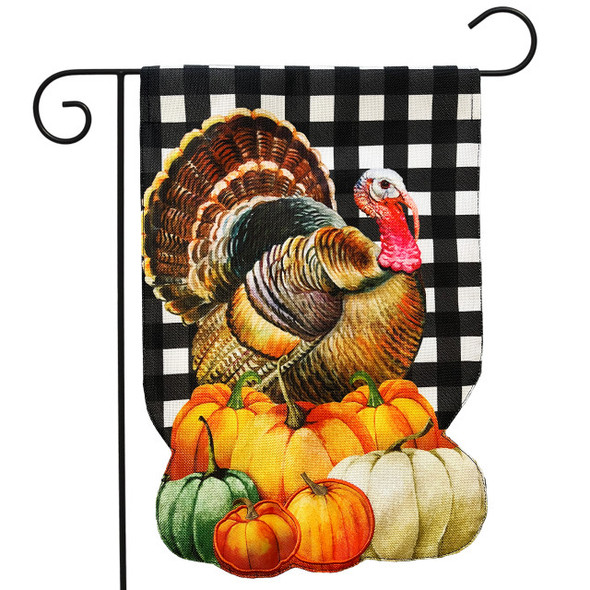 HARVEST TURKEY BURLAP GARDEN FLAG