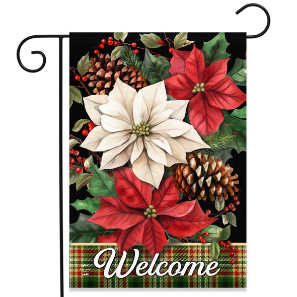 MIXED POINSETTIAS GARDEN FLAG