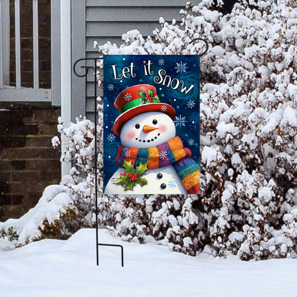 FRIENDLY WINTER SNOWMAN GARDEN FLAG