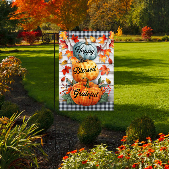 HAPPY BLESSED GRATEFUL DOUBLE SIDED GARDEN FLAG