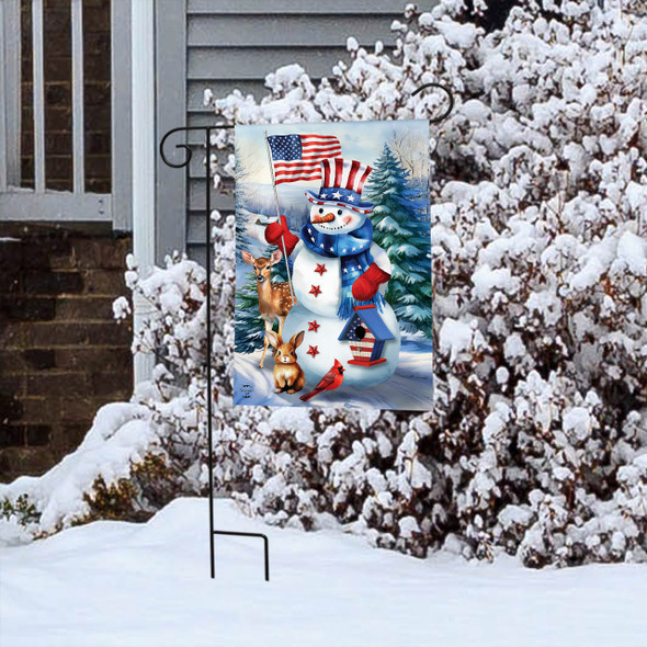 AMERICAN SNOWMAN GARDEN FLAG