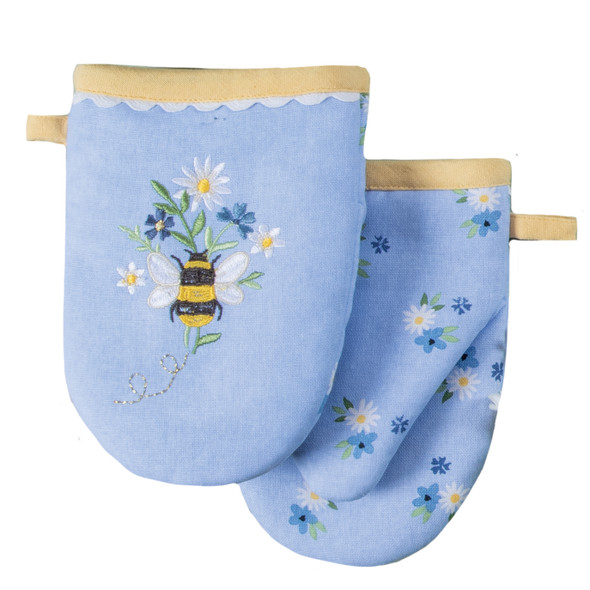 BLUE BEE EMBROIDERED GRABBER MITT