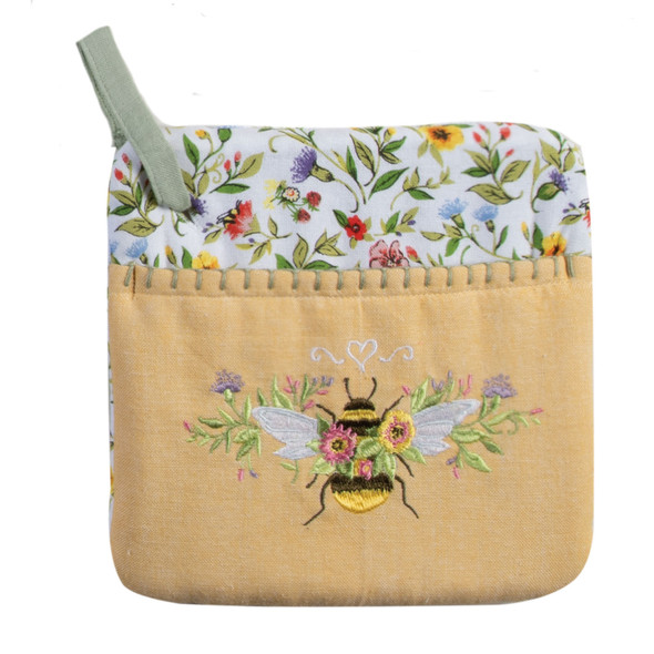 BEE FLORAL EMBROIDERED POCKET MITT
